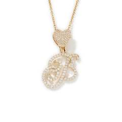 Hiphop diamond heart initial letter pendant copper necklace