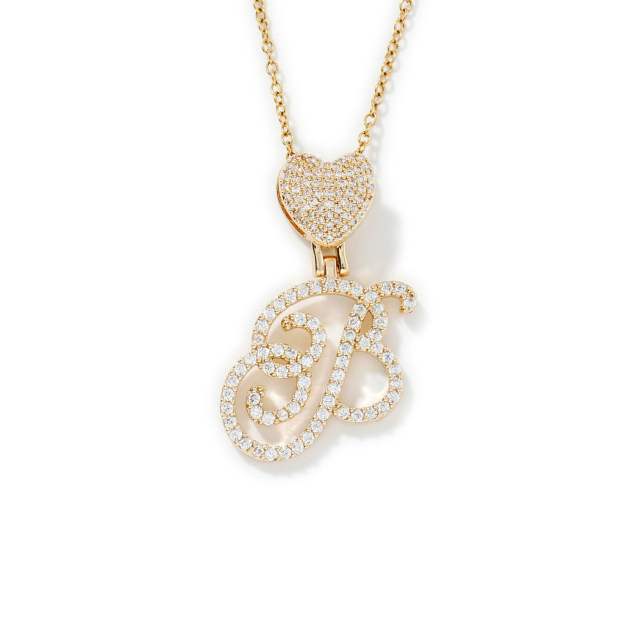 Hiphop diamond heart initial letter pendant copper necklace