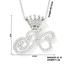 Delicate hiphop diamond initial letter pendant copper necklace