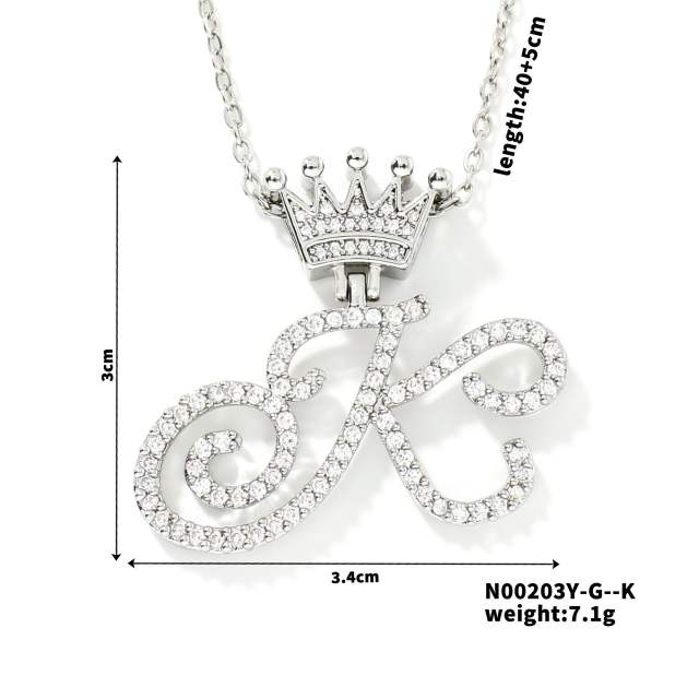 Delicate hiphop diamond initial letter pendant copper necklace