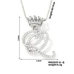 Delicate hiphop diamond initial letter pendant copper necklace