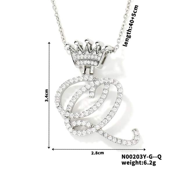 Delicate hiphop diamond initial letter pendant copper necklace