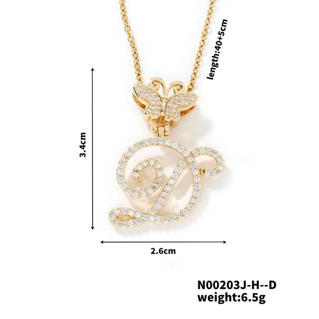 Delicate hiphop butterfly initial letter pendant copper necklace