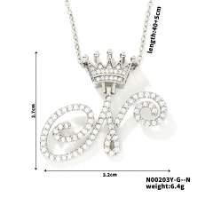 Delicate hiphop diamond initial letter pendant copper necklace