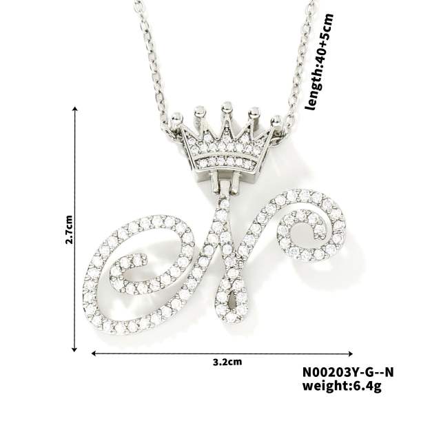 Delicate hiphop diamond initial letter pendant copper necklace