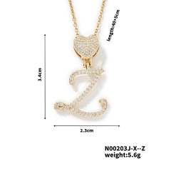 Hiphop diamond heart initial letter pendant copper necklace