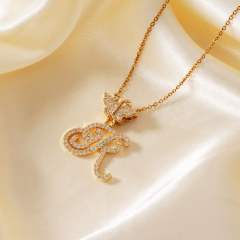 Delicate hiphop butterfly initial letter pendant copper necklace