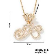 Delicate hiphop butterfly initial letter pendant copper necklace