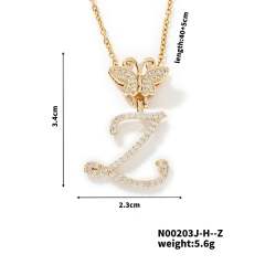 Delicate hiphop butterfly initial letter pendant copper necklace