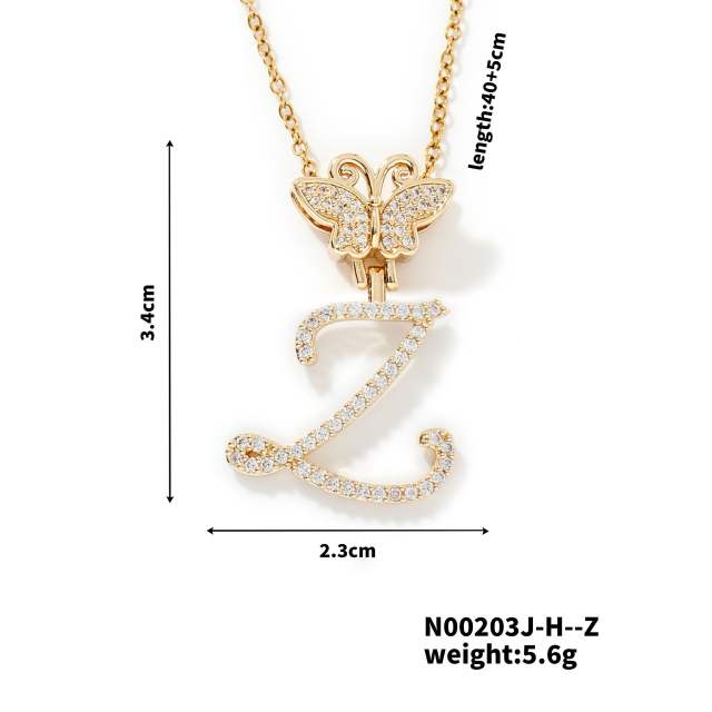 Delicate hiphop butterfly initial letter pendant copper necklace