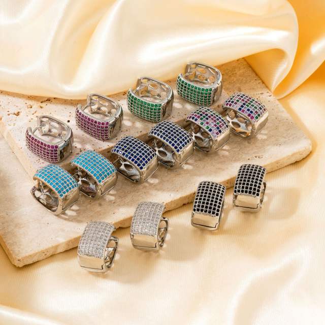 Summer colorful rhinestone pave setting diamond huggie earrings