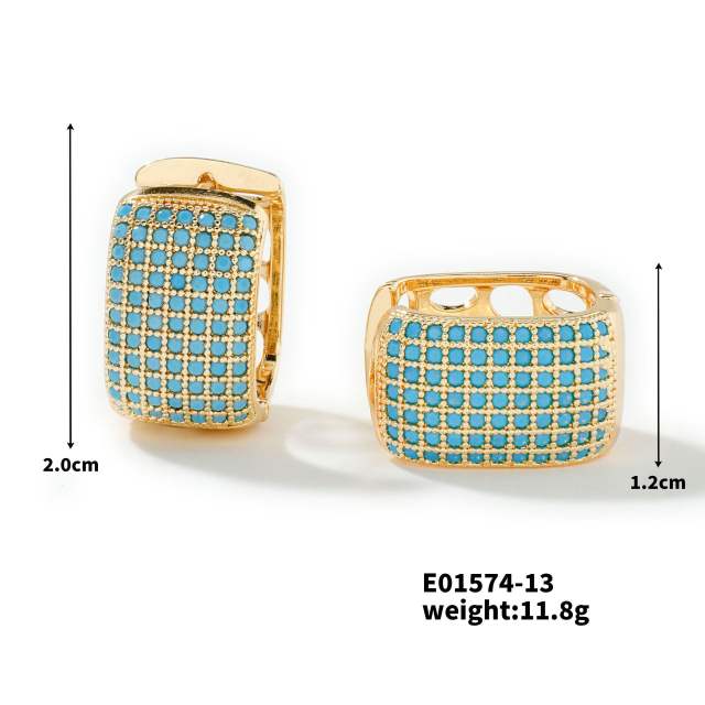 Summer colorful rhinestone pave setting diamond huggie earrings