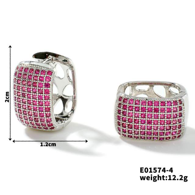 Summer colorful rhinestone pave setting diamond huggie earrings