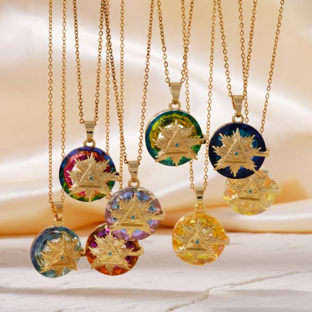 Dainty colorful glass crystal pendant evil eye necklace