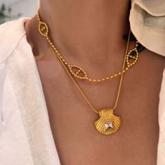 18KG chunky coffee bean chain shell pendant necklace stainless steel