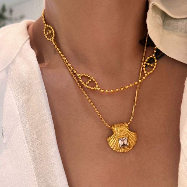 18KG chunky coffee bean chain shell pendant necklace stainless steel