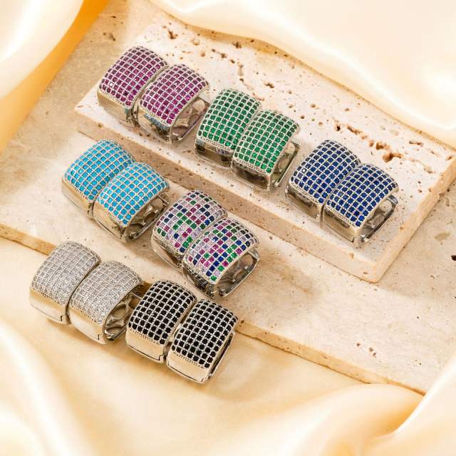 Summer colorful rhinestone pave setting diamond huggie earrings