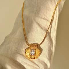 18KG chunky coffee bean chain shell pendant necklace stainless steel