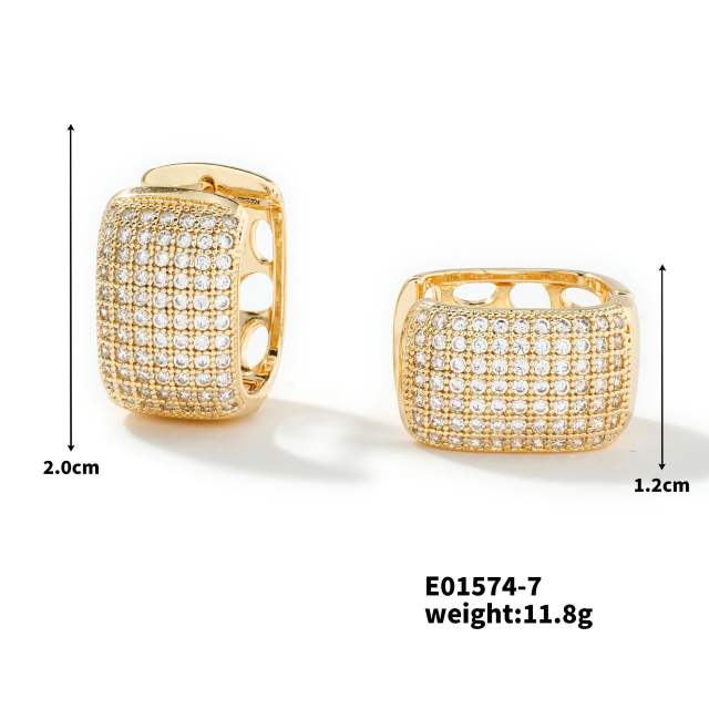 Summer colorful rhinestone pave setting diamond huggie earrings