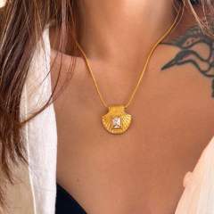 18KG chunky coffee bean chain shell pendant necklace stainless steel