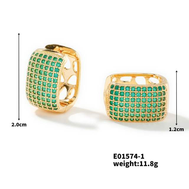 Summer colorful rhinestone pave setting diamond huggie earrings