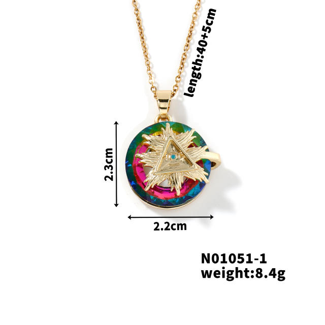 Dainty colorful glass crystal pendant evil eye necklace