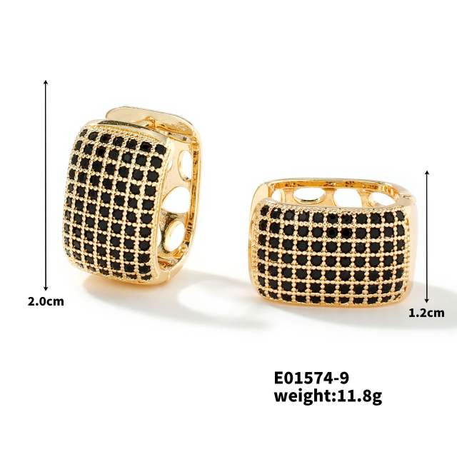 Summer colorful rhinestone pave setting diamond huggie earrings