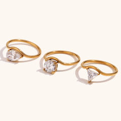 18KG concise diamond stainless steel rings