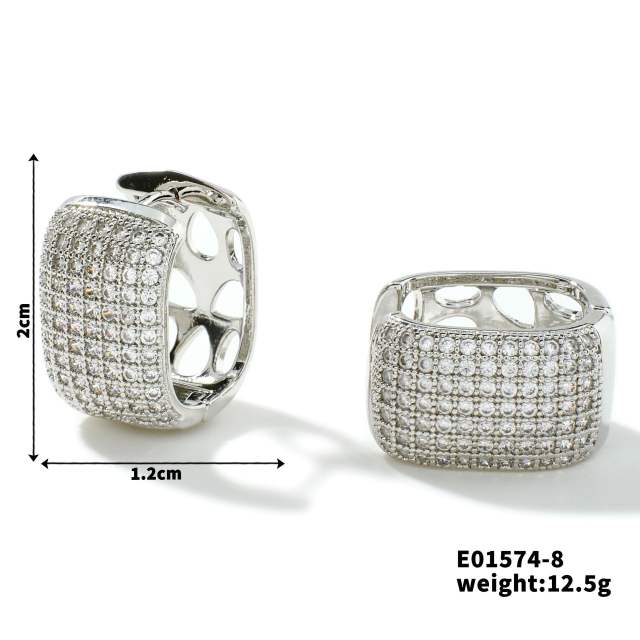 Summer colorful rhinestone pave setting diamond huggie earrings