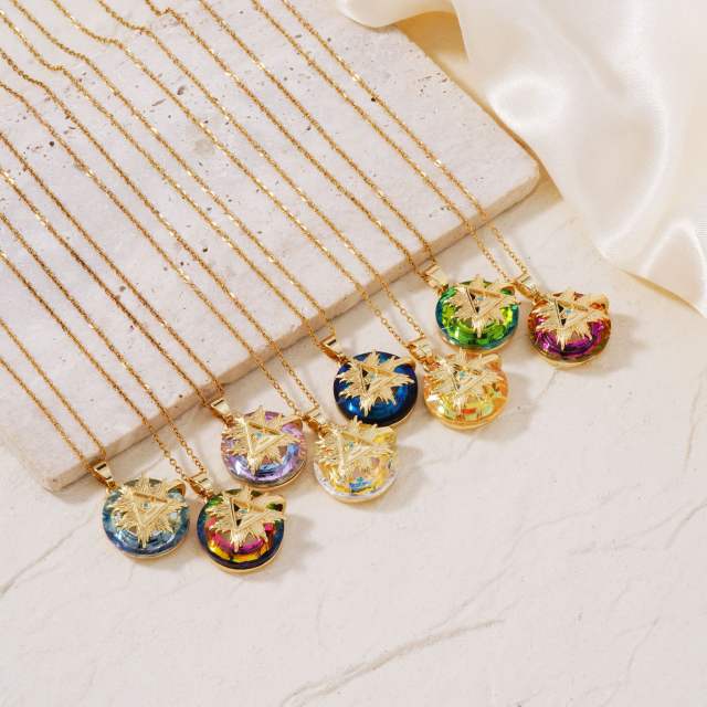 Dainty colorful glass crystal pendant evil eye necklace