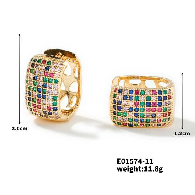 Summer colorful rhinestone pave setting diamond huggie earrings