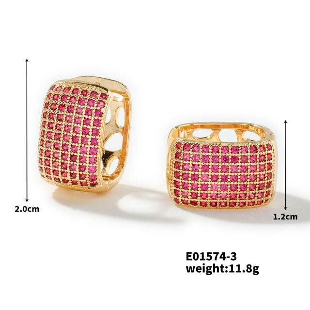 Summer colorful rhinestone pave setting diamond huggie earrings
