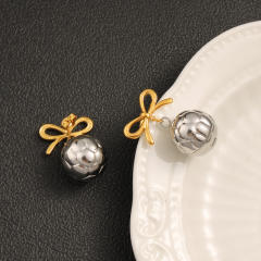 18KG elegant bow ball bead mix color stainless steel earrings