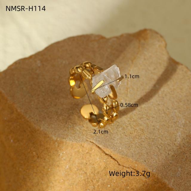 Hot sale natural stone statement stainless steel finger rings collection