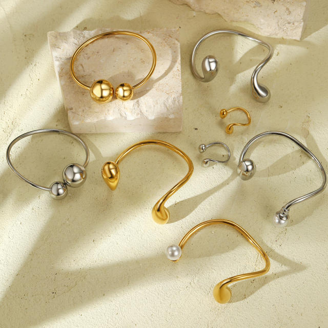 Chunky geometric waterdrop stainless steel bangle rings