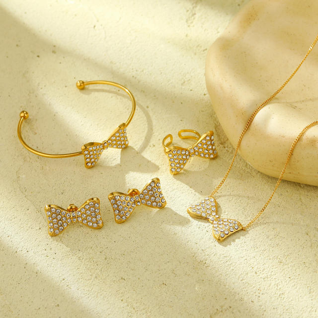 Sweet diamond bow stainless steel necklace set