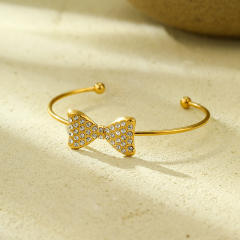 Sweet diamond bow stainless steel necklace set