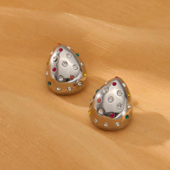 18KG rhinestone setting chunky waterdrop stainless steel earrings