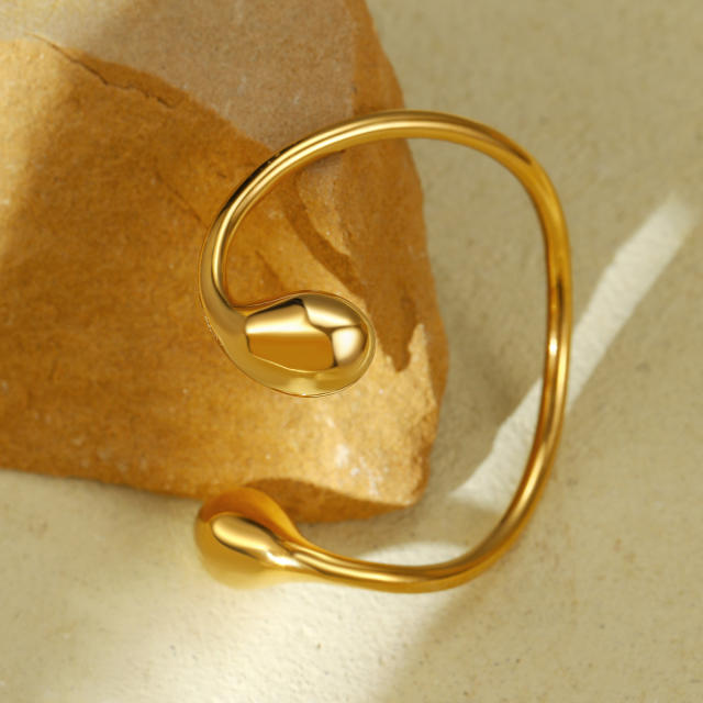 Chunky geometric waterdrop stainless steel bangle rings