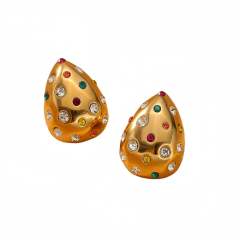 18KG rhinestone setting chunky waterdrop stainless steel earrings