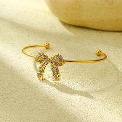 Sweet cz bow stainless steel necklace bangle earrings set