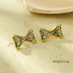 Sweet rainbow cz bow stainless steel necklace set
