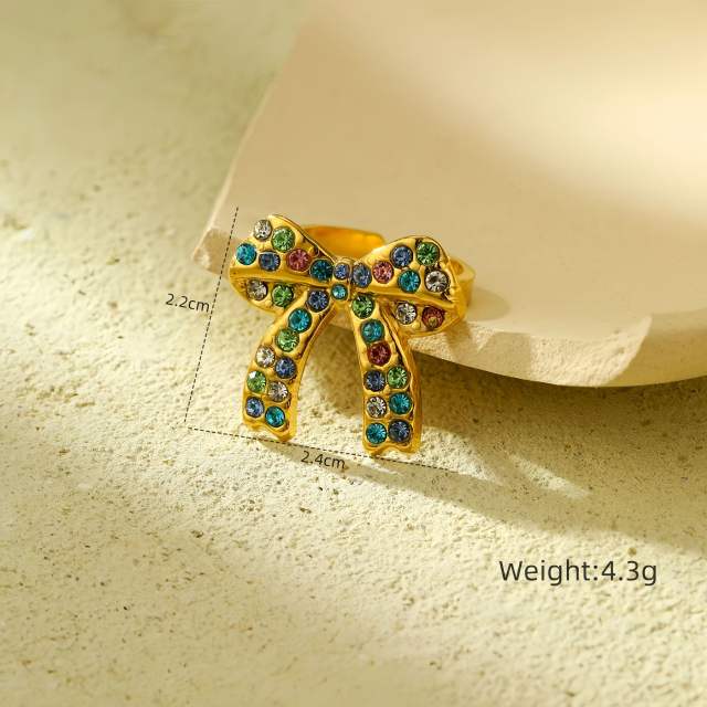 Sweet rainbow cz stainless steel bow necklace set