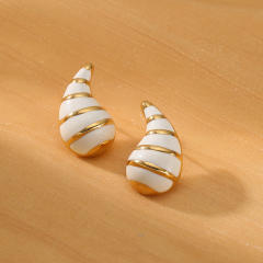 Elegant black white enamel chunky waterdrop stainless steel earrings