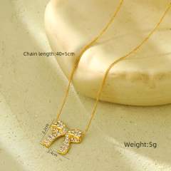 Sweet cz bow stainless steel necklace bangle earrings set