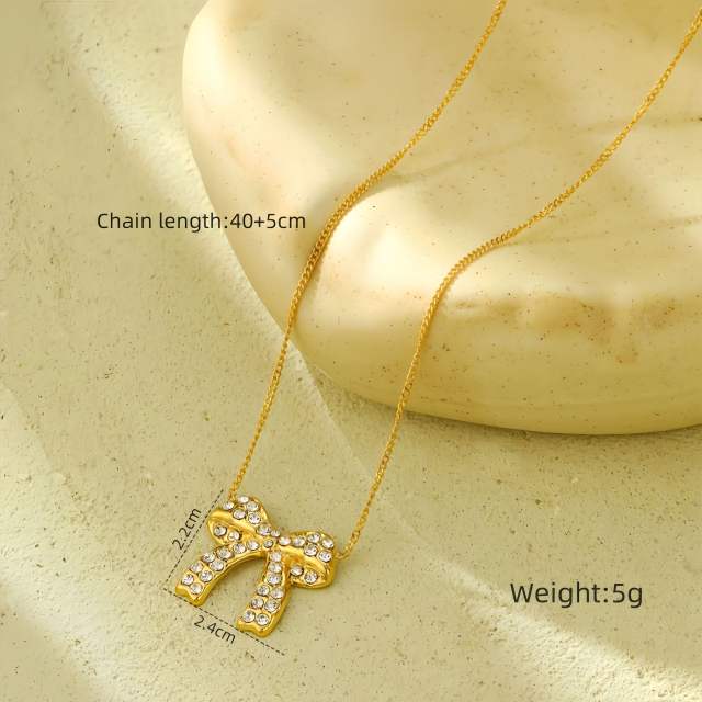 Sweet cz bow stainless steel necklace bangle earrings set