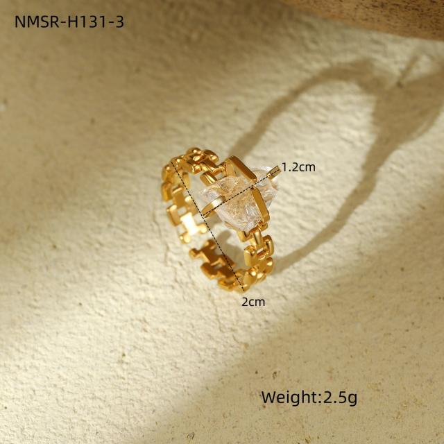 Hot sale natural stone statement stainless steel finger rings collection