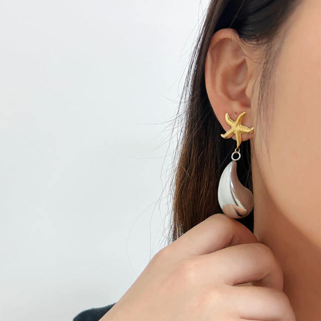 Hiphop chunky waterdrop mix color stainless steel earrings