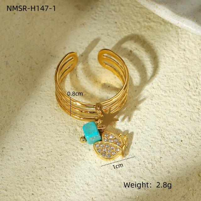 Vintage natural stone stainless steel finger rings collection