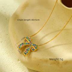 Sweet rainbow cz stainless steel bow necklace set